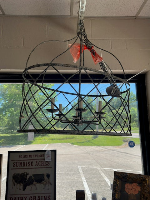 DISTRESSED METAL CAGE CHANDELIER