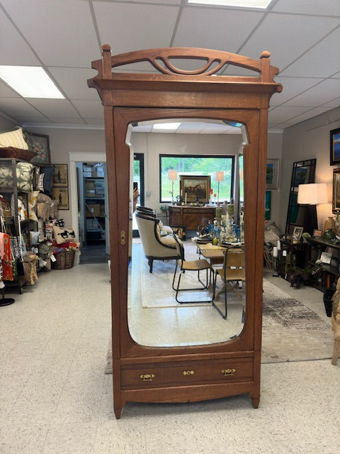 BELGIAN MID-1920'S ART DECO STYLE OAK MIRRORED ARMOIRE