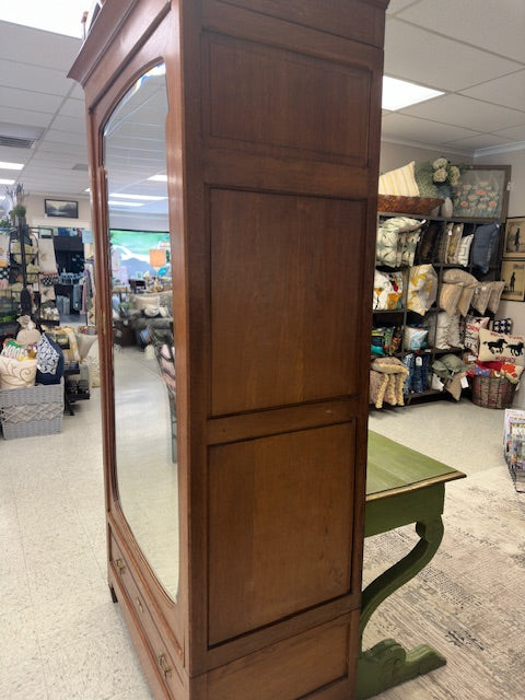 BELGIAN MID-1920'S ART DECO STYLE OAK MIRRORED ARMOIRE