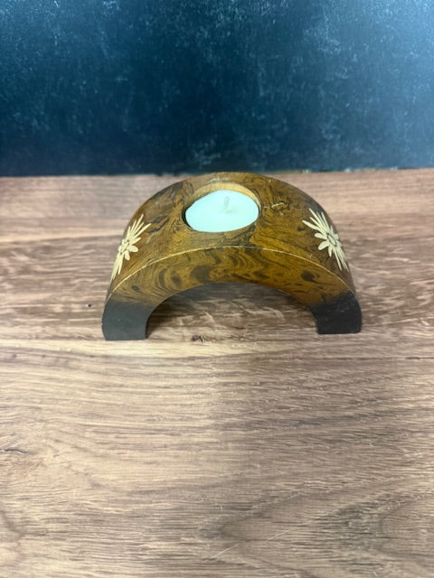 LANNA DAISY MANGO WOOD ARCHED CANDLE HOLDER - THAILAND