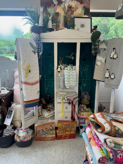 HANDPAINTED WHITE WARDROBE/ARMOIRE WITH DECORATIVE PAINTED INTERIOR