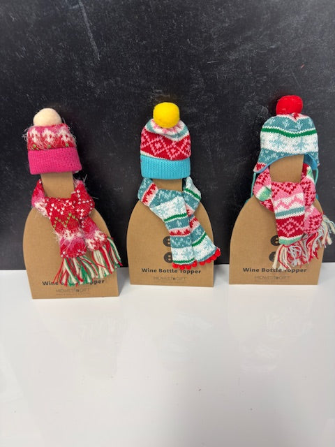 KNIT HAT AND SCARF BOTTLE TOPPER - ASSORTED
