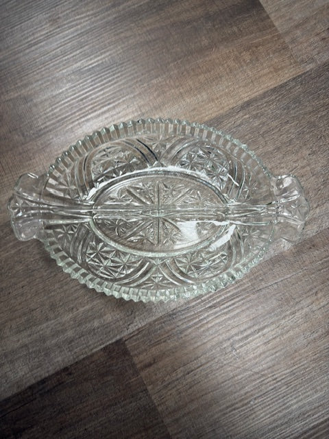 ANCHOR HOCKING 2 COMPARTMENT STARS GLASS DISH