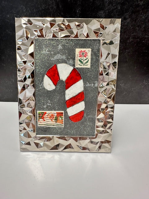 RON YORK GOING POSTAL HOLIDAY SERIES - CANDYCANE WITH 1964 POINSETTIA & 1983 SANTA STAMPS