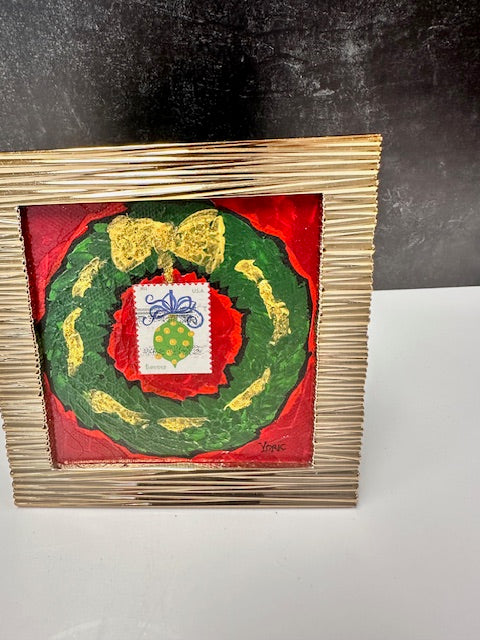 RON YORK GOING POSTAL HOLIDAY SERIES - CHRISTMAS WREATH WITH 2011 HOLIDAY BAUBLE STAMP