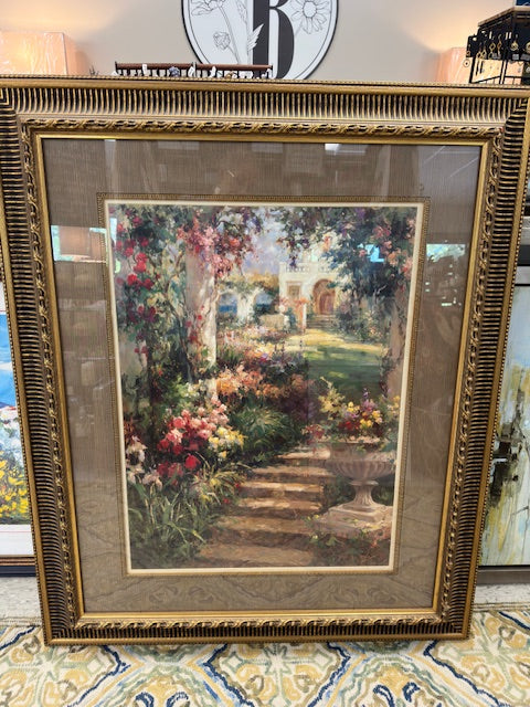 ITALIAN GARDEN PATH FRAMED ARTWORK - 40" x 48"