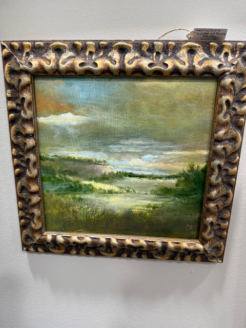 GARY CART ORIGINAL ARTWORK - OIL  "LAKE AT DUSK" 8 1/2" x 8 1/2"