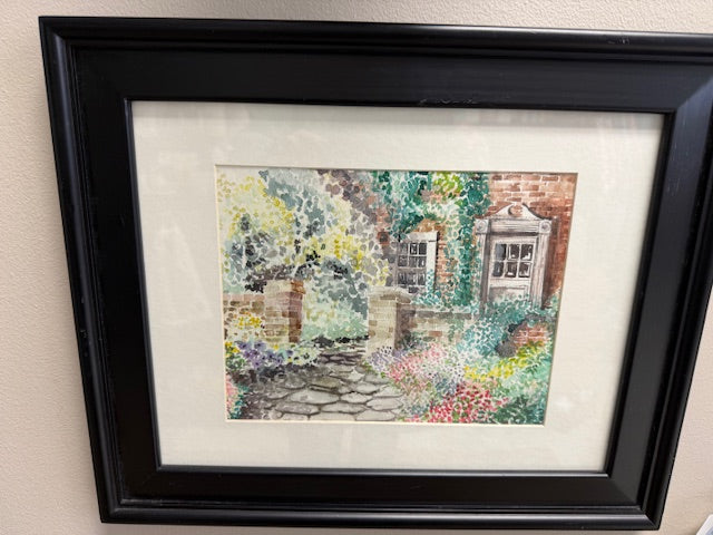 ORIGINAL ARTWORK BY GARY CART WATERCOLOR "ENGLISH GARDEN" 9" x 7 1/2"