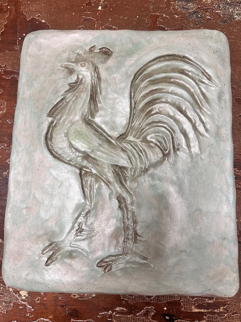 S. Kurtz signed Resin Relief Rooster art 11 3/4" x 14"