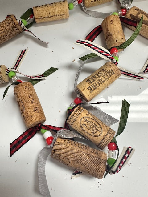 HOLIDAY 12' WINE CORK GARLAND WITH RIBBONS AND BEADS BY DEE - ASSORTED