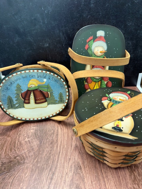 HANDPAINTED SNOWMAN and HOLIDAY LIDDED BASKETS - ASSORTED