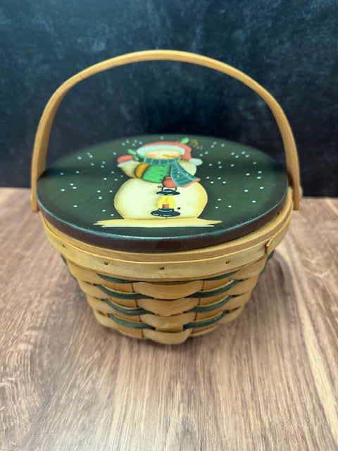 HANDPAINTED SNOWMAN and HOLIDAY LIDDED BASKETS - ASSORTED