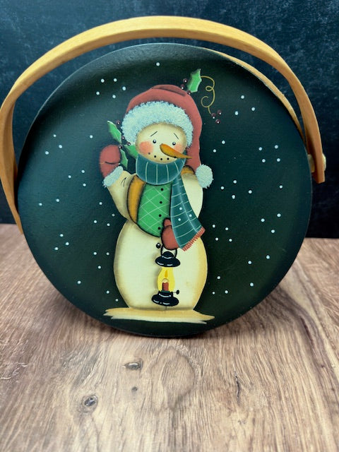 HANDPAINTED SNOWMAN and HOLIDAY LIDDED BASKETS - ASSORTED