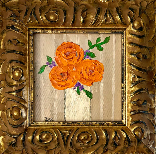 RON YORK ORIGINAL ARTWORK - ROSES & STRIPES 4x4