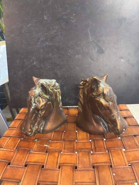 VINTAGE BRONZE HORSE HEAD BOOKENDS