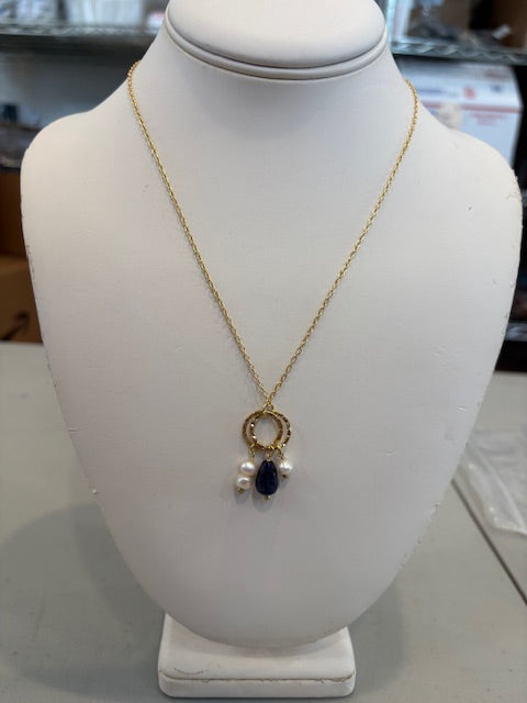 ABW DESIGNS GOLD VERMEIL AND SAPPHIRE WITH PEARL NECKLACE