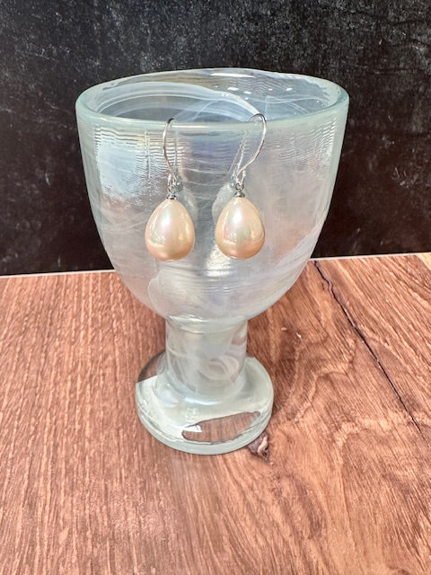 NANCY SCOFIELD JEWELRY - 14MM TEARDROP SHELL PEARL EARRINGS WITH HANDMADE SS OR GF EAR WIRES