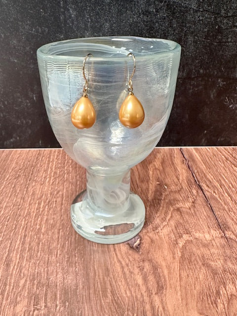 NANCY SCOFIELD JEWELRY - 14MM TEARDROP SHELL PEARL EARRINGS WITH HANDMADE SS OR GF EAR WIRES