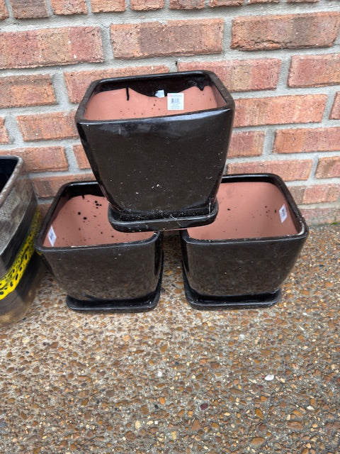 BLACK GLAZED TERRACOTTA PLANTER