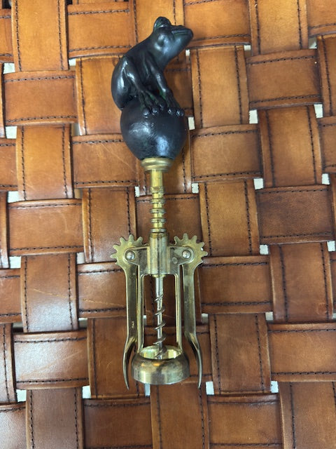 VINTAGE ITALIAN BRASS CORKSCREW WITH FROG FIGURAL