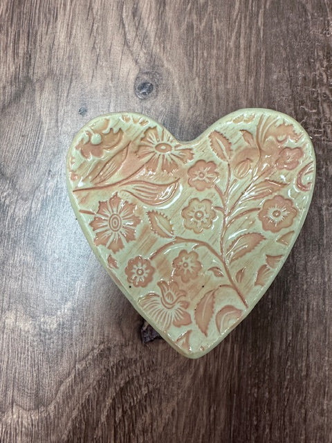 POTTERY BY SARAH FORNO - FLORAL HEART TIDBIT DISH - ASSORTED