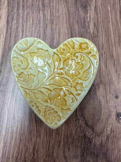 POTTERY BY SARAH FORNO - FLORAL HEART TIDBIT DISH - ASSORTED