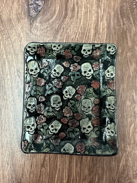 POTTERY BY SARAH FORNO - SKULL & ROSE TIDBIT DISH - ASSORTED