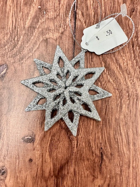 SILVER GLITTER STAR ORNAMENT