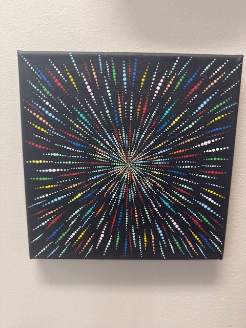 HANDPAINTED DOT ART BY JOAN HATCHER - 8"x8" CELEBRATION ON CANVAS