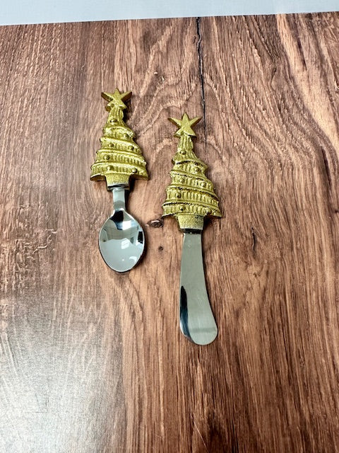 GOLD CHRISTMAS TREE SPREADERS AND SPOONS