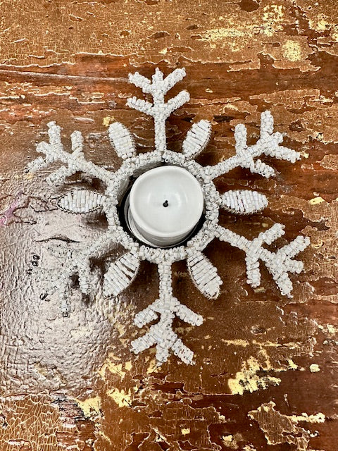 WHITE GLITTER SNOWFLAKE VOTIVE HOLDER