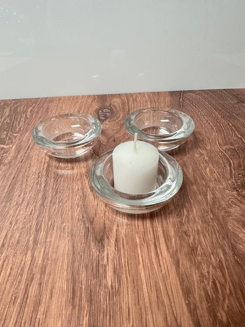 CLEAR GLASS VOTIVE HOLDERS 3"DIA x 3/4"T