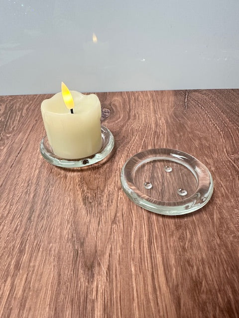 CLEAR GLASS SMALL COLUMN CANDLE HOLDER