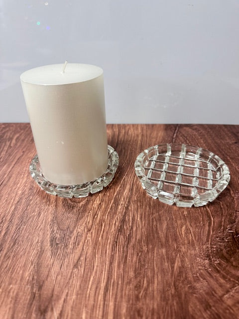 CLEAR CUT GLASS COLUMN CANDLE HOLDER