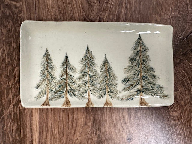 SARAH FORNO POTTERY - PINE TREE RECTANGULAR PLATE 9" x 5"