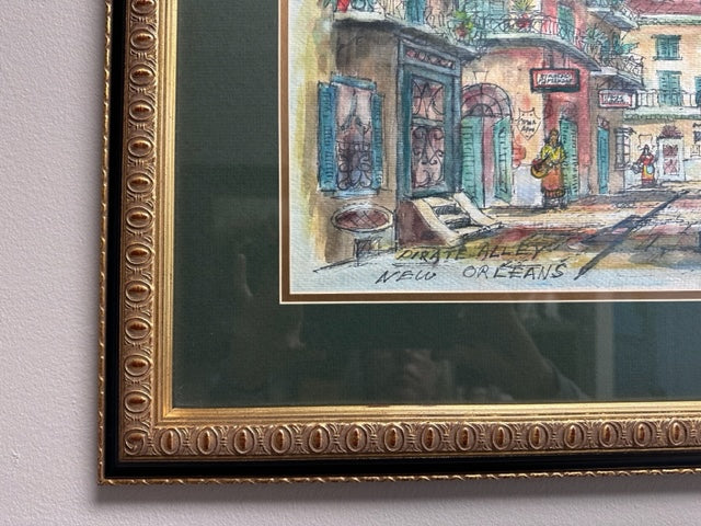 NEW ORLEANS WATERCOLOR OF PIRATE ALLEY 22 1/2" x 18 1/2"