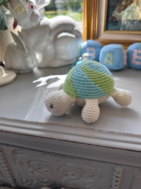 TURTLE COTTON KNIT BABY RATTLE