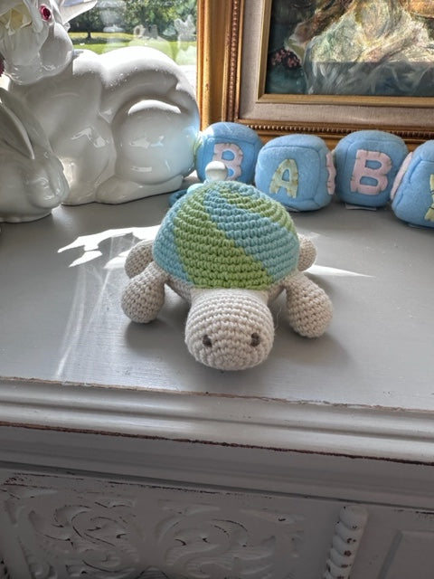 TURTLE COTTON KNIT BABY RATTLE