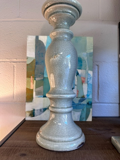 CERAMIC CANDLE STICK - CRACKLED GREY - 5.5"W x 15"H