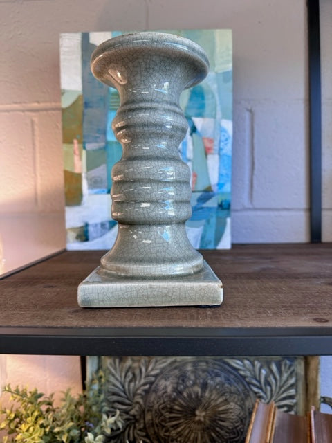 CERAMIC CANDLE HOLDER - CRACKLED GREY - 4.5"W x 8"H