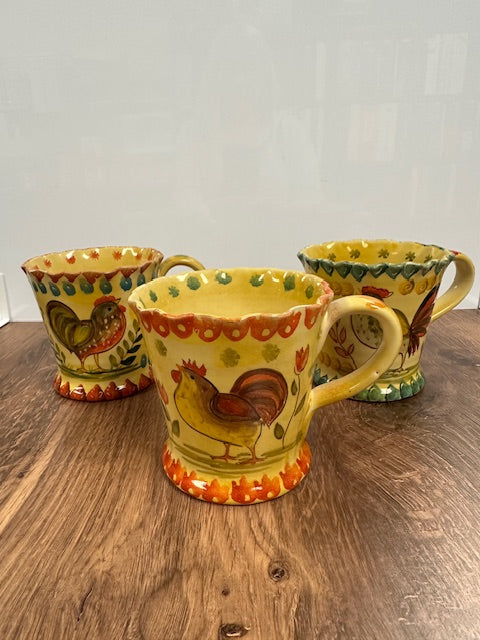 VINTAGE ITALIAN HAND-PAINTED ROOSTER MUGS - ASSORTED