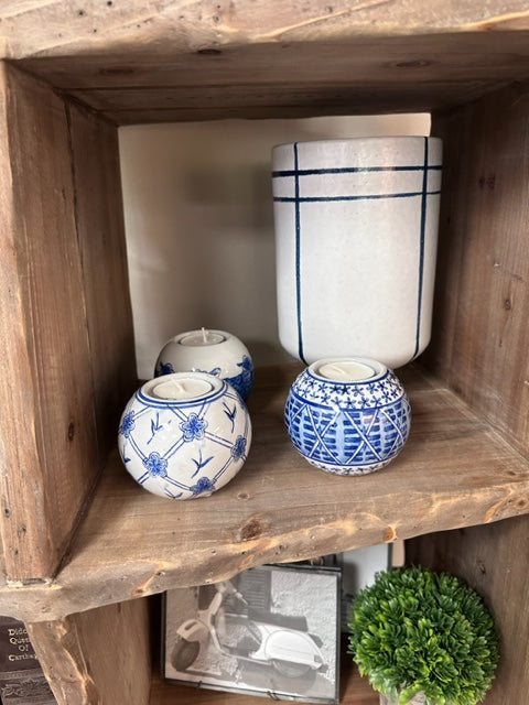 BLUE AND WHITE TEALIGHT HOLDER - ASSORTMENT OF 3 STYLES