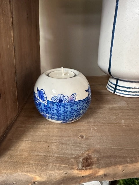 BLUE AND WHITE TEALIGHT HOLDER - ASSORTMENT OF 3 STYLES