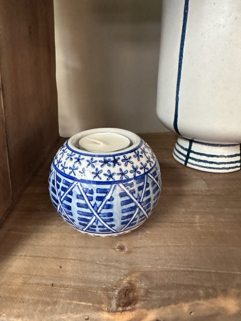 BLUE AND WHITE TEALIGHT HOLDER - ASSORTMENT OF 3 STYLES