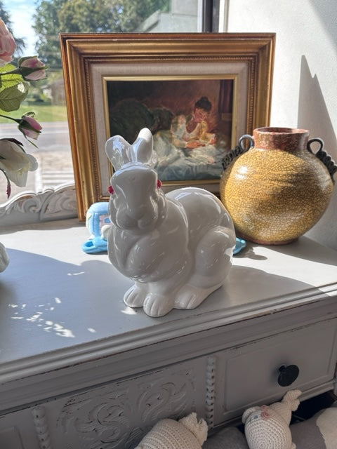 WHITE CERAMIC RABBIT 3"W x 8"L x 8"T