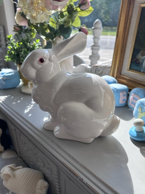 WHITE CERAMIC RABBIT 3"W x 8"L x 8"T