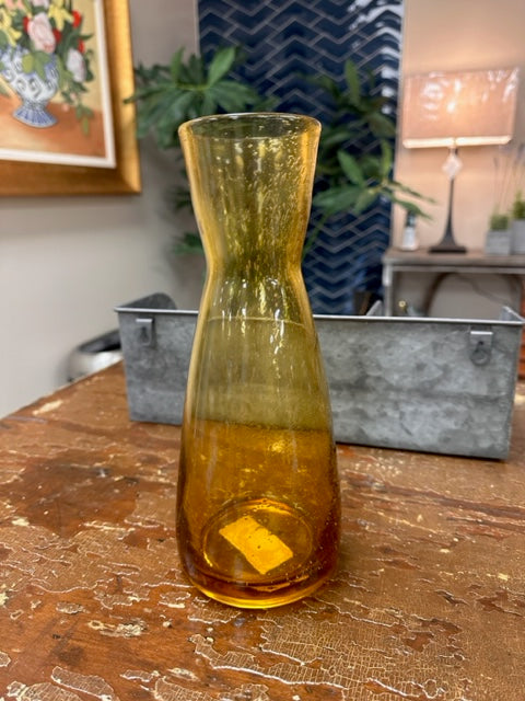 HAND BLOWN BUBBLE GLASS CARAFE - AMBER