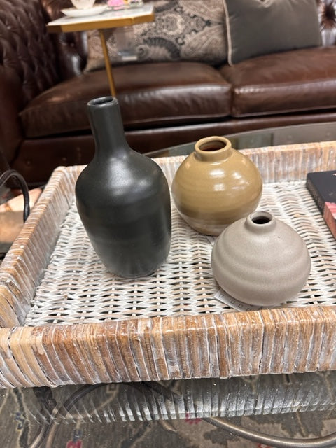 STONEWARE VASE - TAUPE 3.5"W x 3.5"T