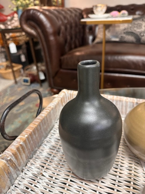 STONEWARE VASE - BLACK 3"W x 7.5"T