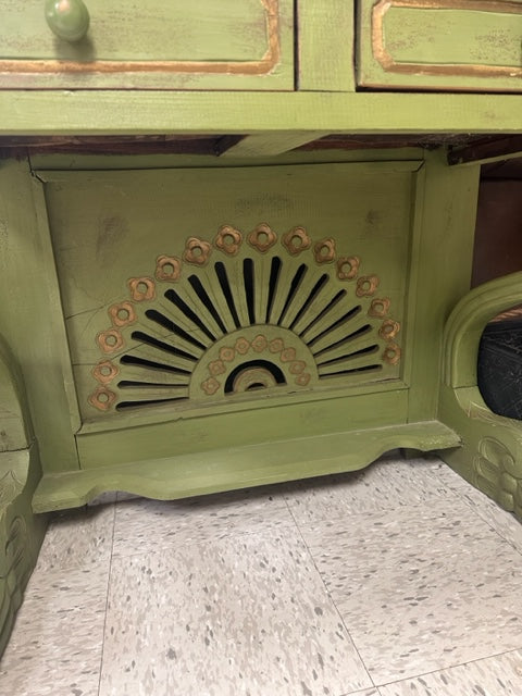 RUSTIC SOUTH AMERICAN PAINTED CONSOLE TABLE WITH LION FOOT